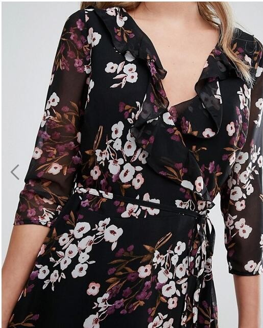 Newest Design Women Floral Print Chiffon Summer Dress with Frill Detail