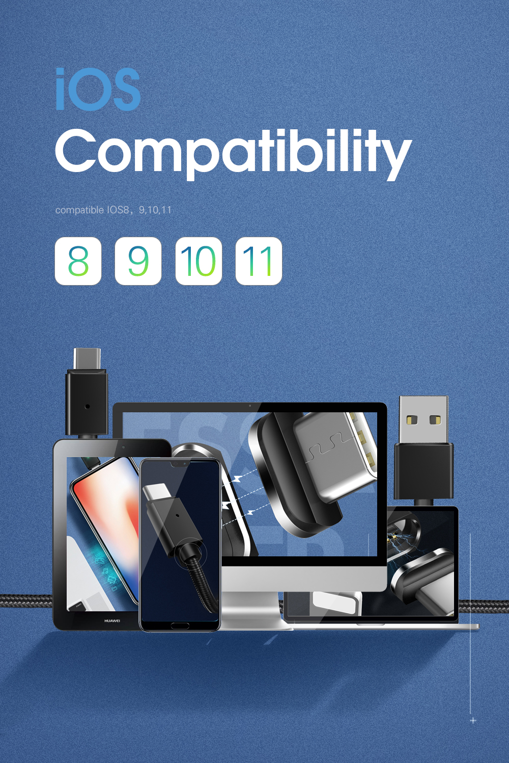 3A Magnetic Cables Fast Charging USB C Data Transfer Cable 3 in 1 1M 2M for Type C Devices