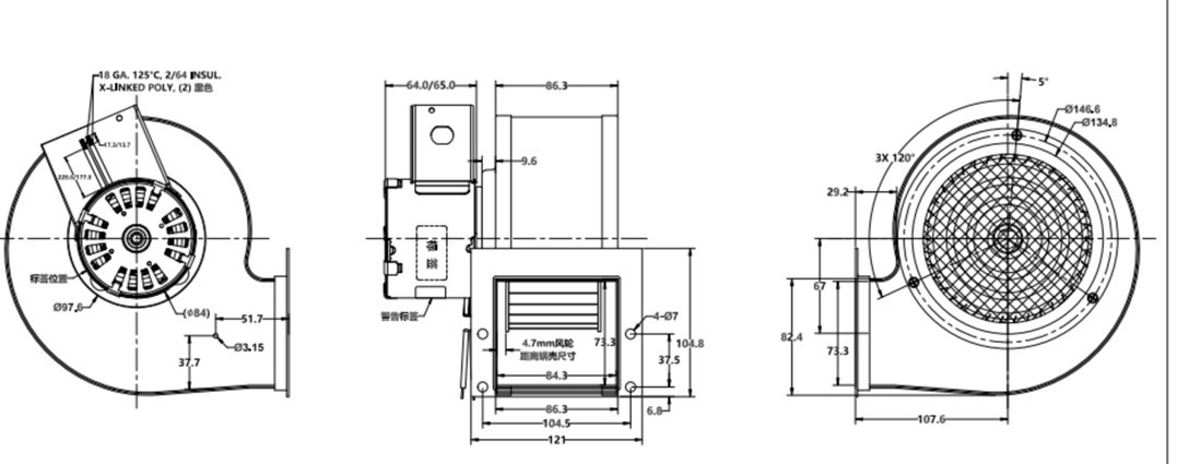 Pellet Stove Exhaust Motor Convection Fan UL Agency 87W 115V 60Hz
