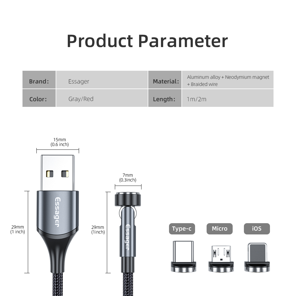 Universal 540 3 in 1 Magnetic Cables Micro Type C Magnetic USB Cable 3A