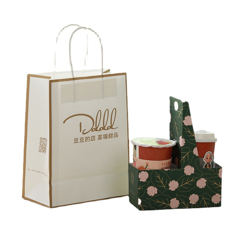 Take Away Coffee Packaging Paper Bag with Custom Logo and Foldable Design on Kraft Paper