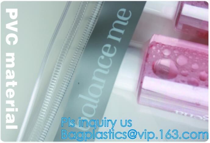 Eco-friendly Red Clear Slider Zipper PVC Cosmetic Make Up Bikini Bag, pvc zipper lock slider bag