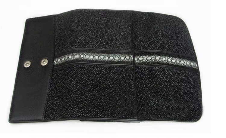 Unisex Style Authentic Stingray Skin Women Long Wallet Lady Card Holders Genuine Leather Female Large Clutch Purse