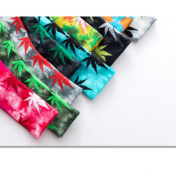 Tie Dye Maple Leaf Tide Socks High Ankle Spring And Summer