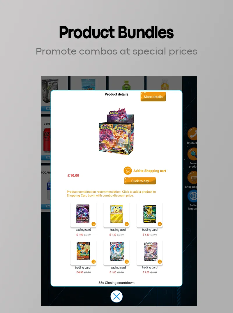 Customized PTCG Vending Machine with Card Reader Bill Validator for Selling Pokemon Toys Trading Cards