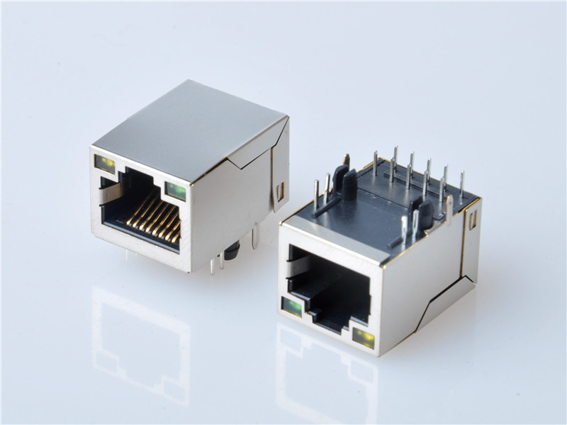 RJ45 Modular Jack Connector,Transformer, with LED,Side Entry, 10/100 Mbps