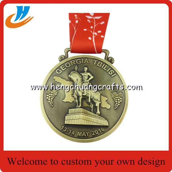 3D Embossed Die cast Award medals, Highly Detailed 3D silver metal medal with ribbon
