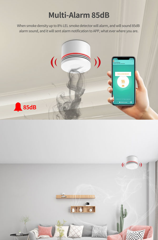 CR123A Battery Smart Smoke Detector Wifi 70m Communication Distance