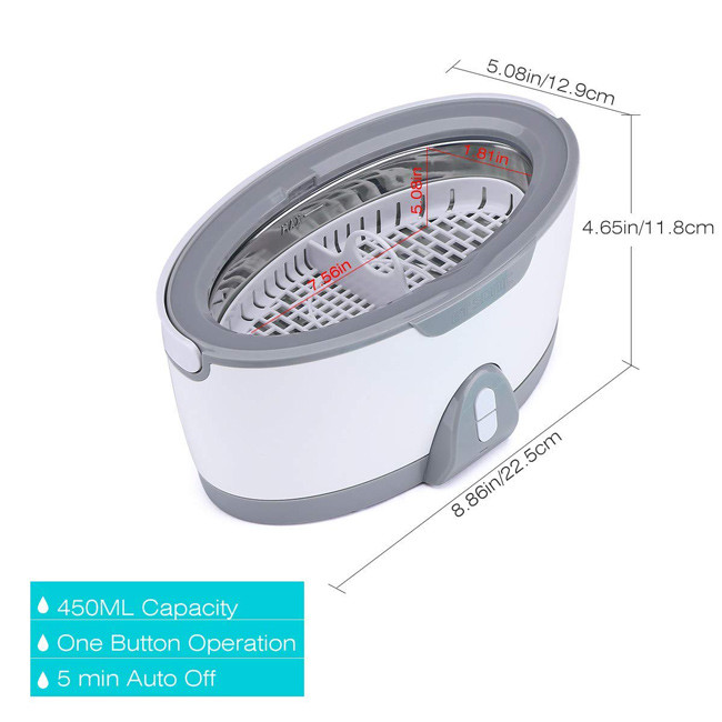 Denture Small Ultrasonic Cleaner 5 Minutes Auto Shut Off 1 Year Warranty