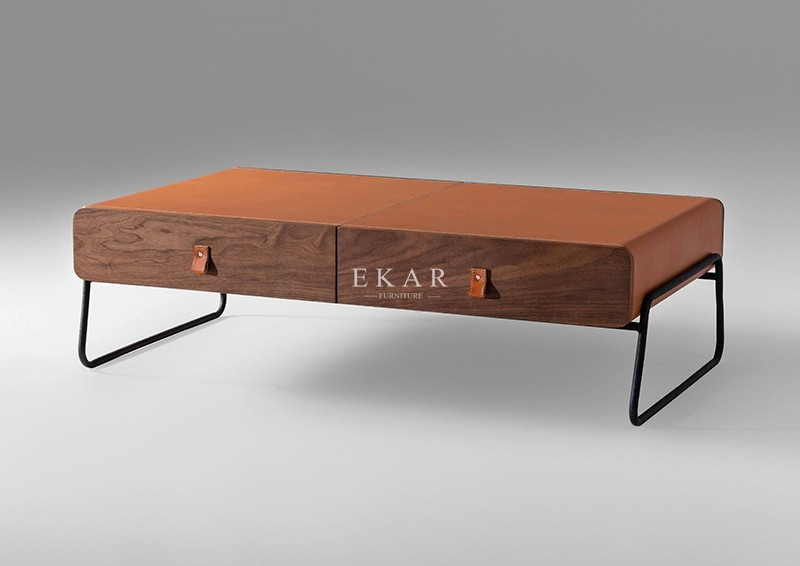 Italian Modern Style Fancy Leather Metal Legs Coffee Table