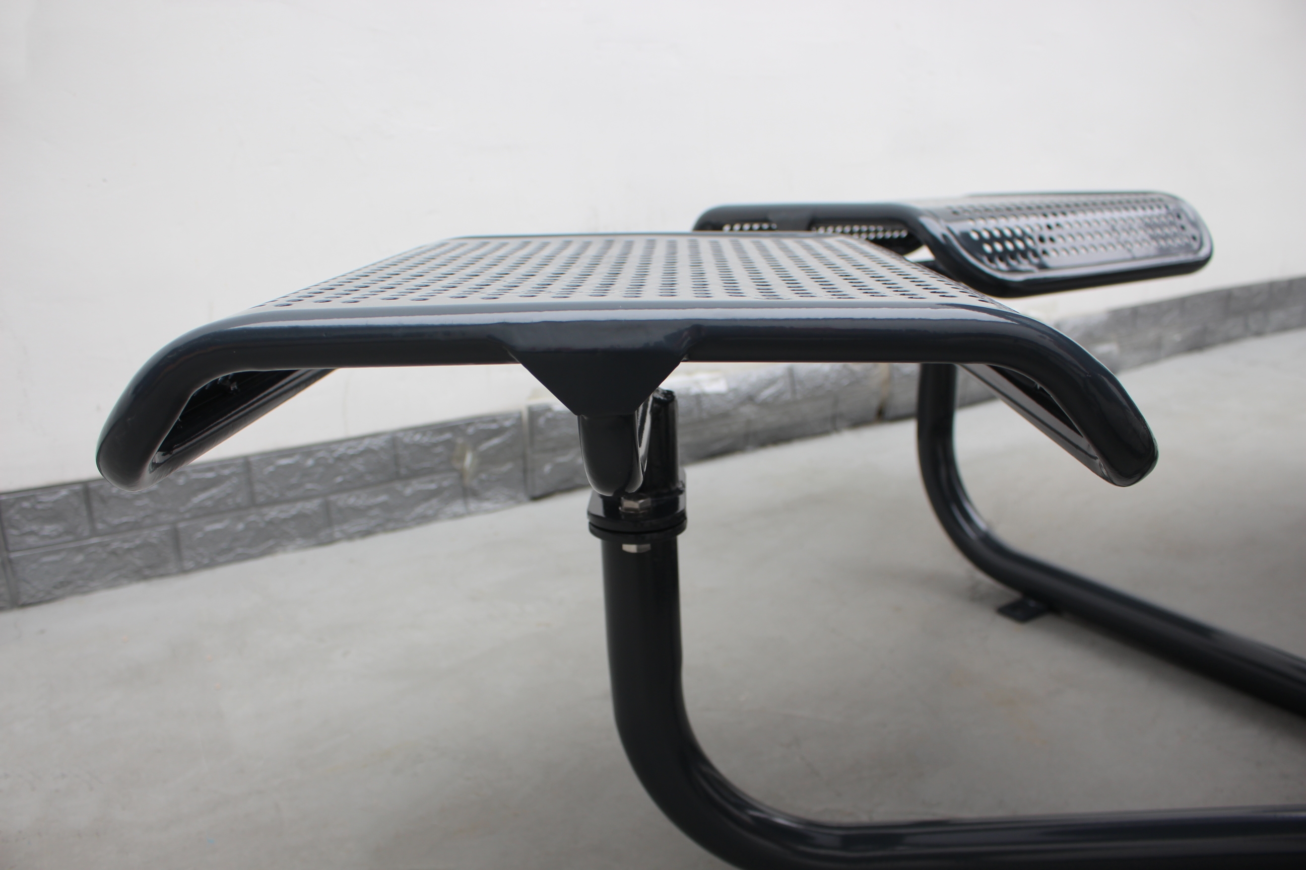 Perforated metal urban street steel round table with six chairs commercial outdoor picnic tables outside furniture China