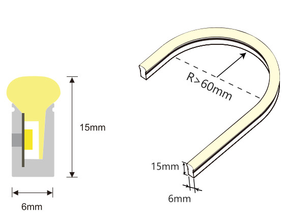 6*15mm LED Silicone Neon Strip Light Flex Curved Shape IP65 IP67 Flexible
