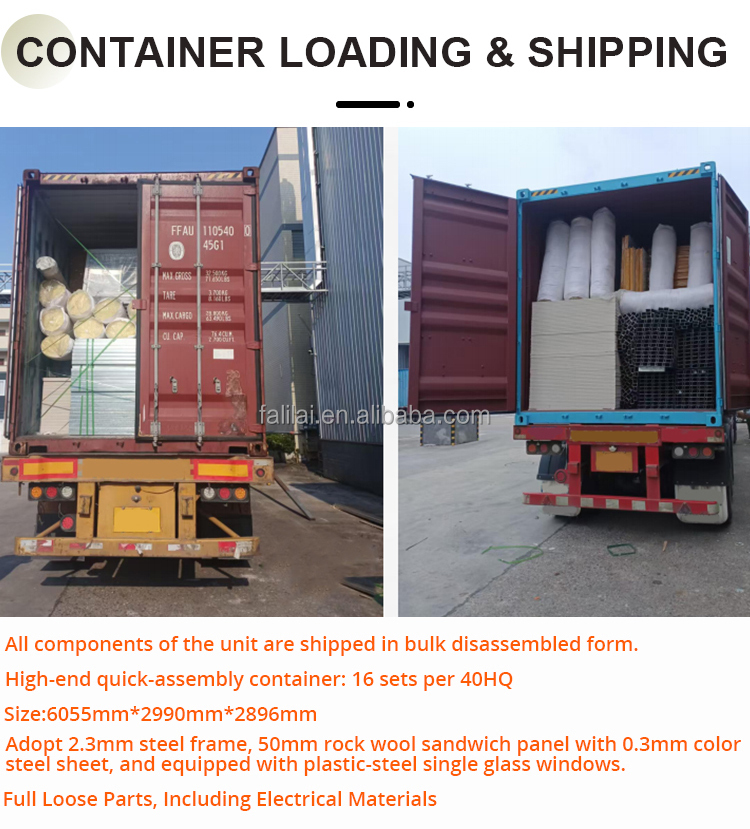 20&40ft Flat Pack Container House Custom Size Sandwich Panel Material Color Layout Modular Portable Office Building Camp Resort