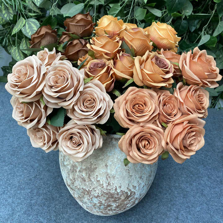 Single 9-flower Simulated Rose Bouquet with Artificial Rose Branches for Wedding Decoration and Photography Props