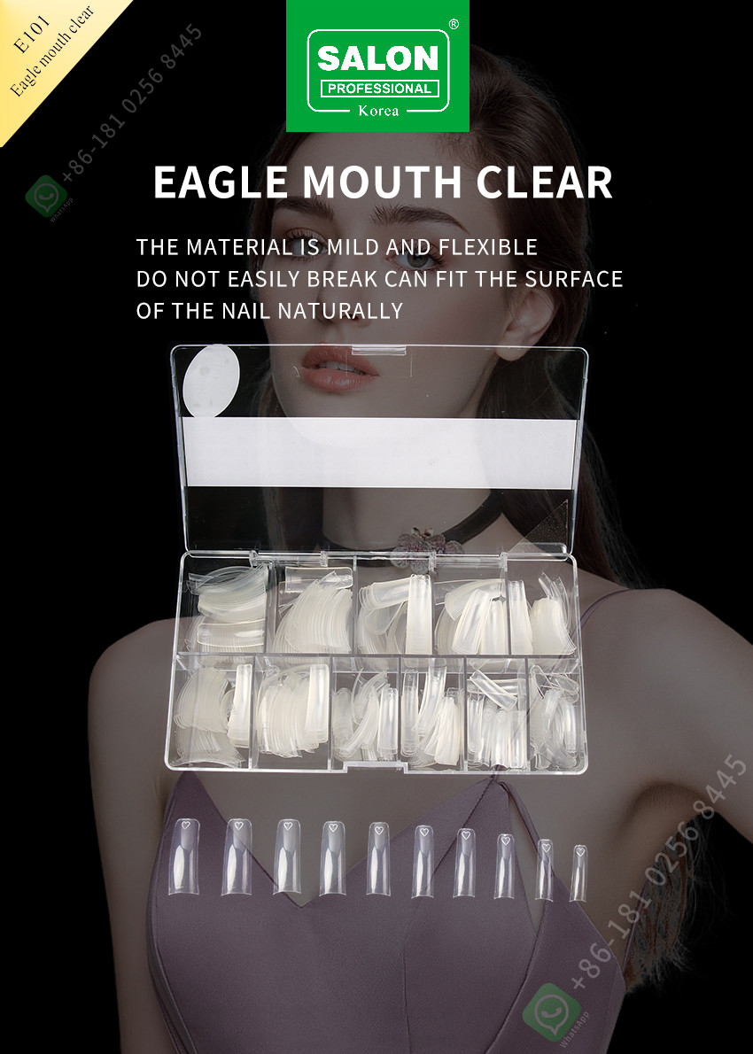 Medium Pre-Shaped Seamless Clear Color Fake Nail Tips For DIY Home Nail Salon 12 Sizes