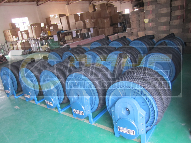 AA4C Vehicle Spring Driven Exhaust Hose Reel Car Exhaust Extraction Hose Drum On Sliding Rail