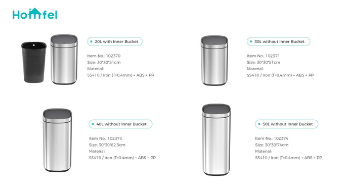 30L/40L/50L Capacity Powder Coating Office Trash Can with Touch Button Sustainable Button Open Bin