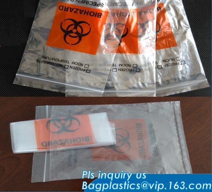 Laboratory Medical biohazard lab plastic specimen transport bag with double pouches, embossed reclosable biohazard speci