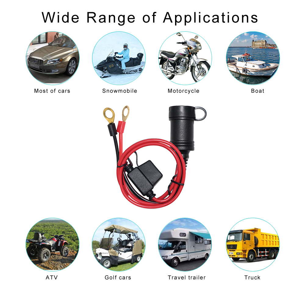Female Cigarette Lighter Socket To O Ring Terminal Battery Extension Cable