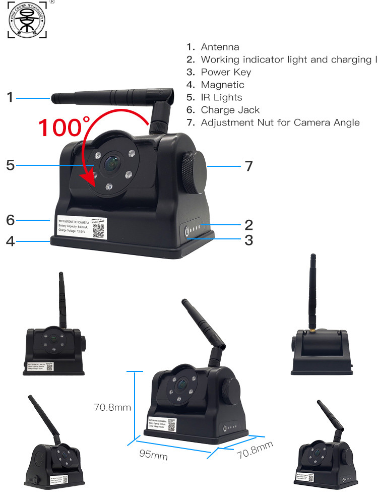 Phone App Wifi Car Cameras Infrared Night Version IP67 140 Degree View High Capacity Battery
