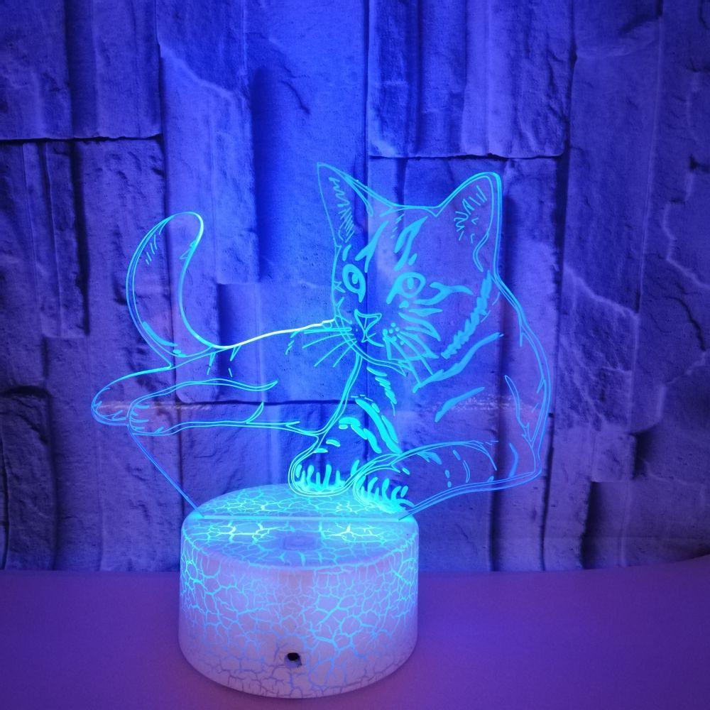 OEM animal logo Colorful 3D Volt Cat Light 3D Illusion LED Light Acrylic Visual Stereo Light Touch USB Table Lamp