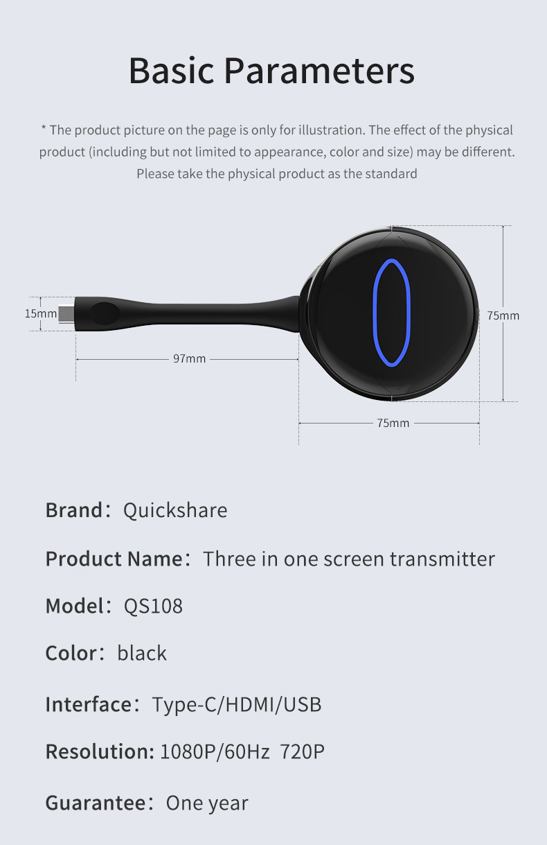5.8G Wireless Presenter HDMI USB Dongle Type C Touch Back For PC
