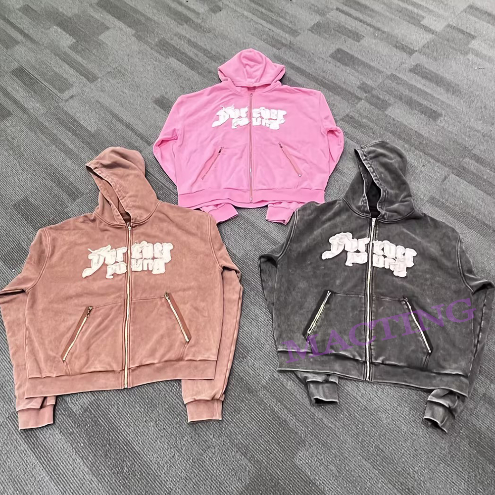 Men's Heavyweight Cotton Vintage Acid Wash Custom Streetwear Embroidered Logo Hoodie