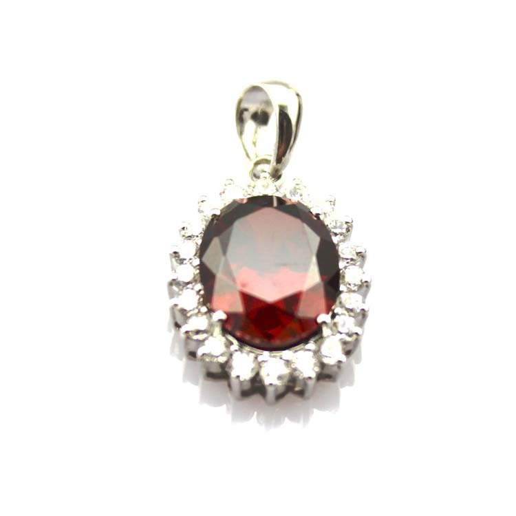 925 Silver Jewelry 9mmx12mm Garnet Cubic Zirconia Pendant Necklace (QTP0342)