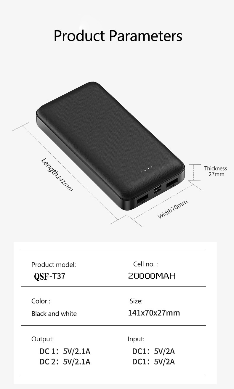 OEM Quick Charge Portable Mobile Power Bank 20000mAh With LED Display