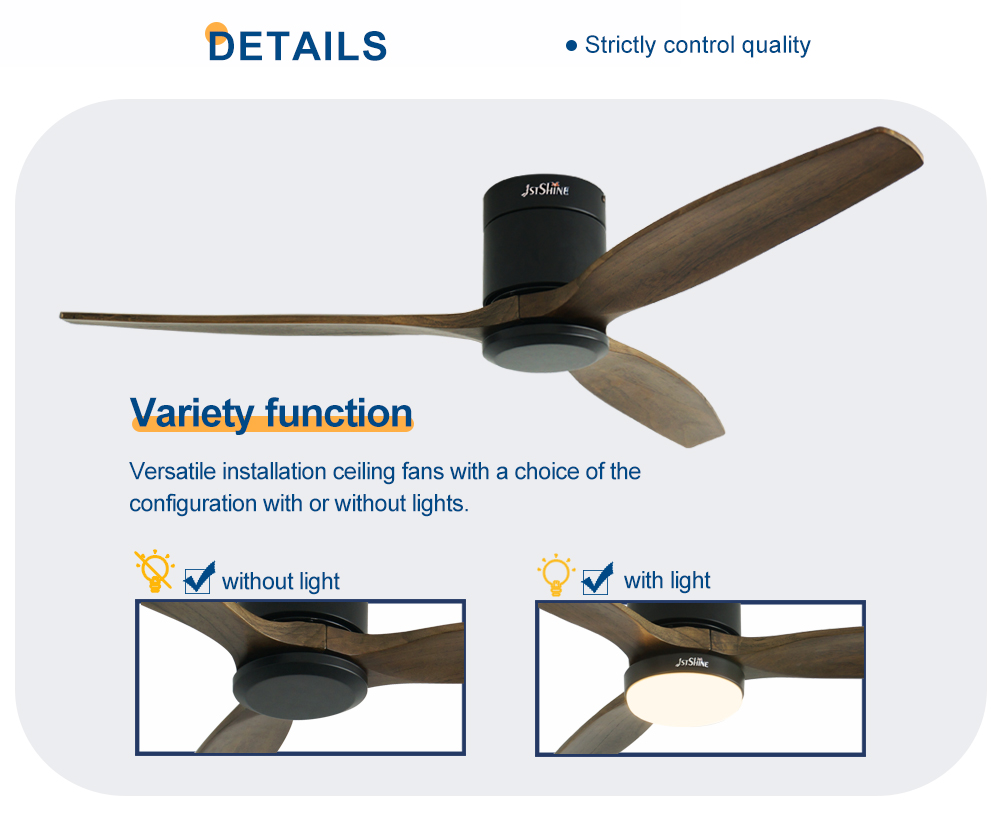 110-240V/50Hz-60Hz Flush Mount Ceiling Fan 52" Blade Size 2 in 1 with or without Lighting