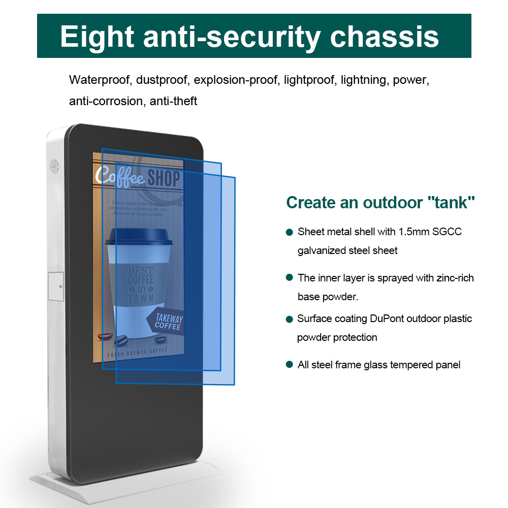 55 Inch Interactive Exterior Digital Signage Totem Ultra Bright Waterproof