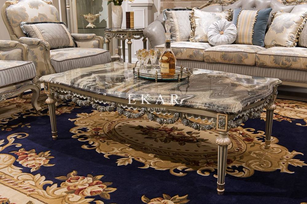 Elegant Wood Luxury Carved European Living Room Furniture Set