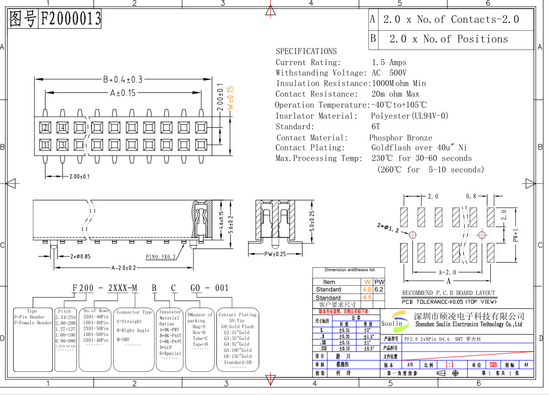 Dual Row Female Pin Header 2.54 Mm U Type Without Column Temira