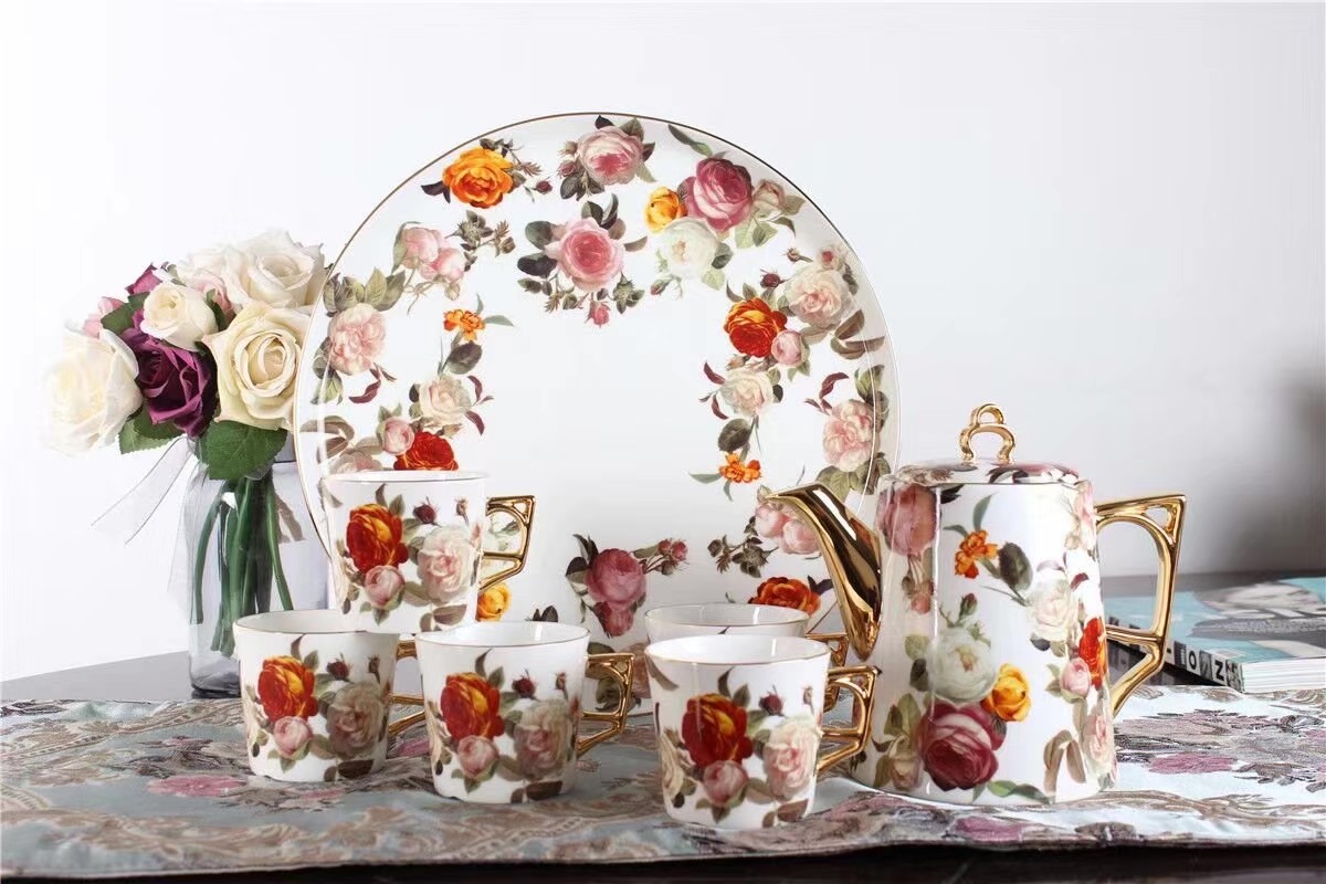 Exquisite 15% 24K Plated Decor Thin Bone China Coffee Cup Sets