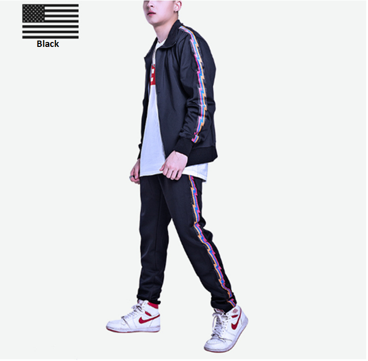 Turn Down Collar Mens Striped Tracksuit Support Design Your Own Custom Logo