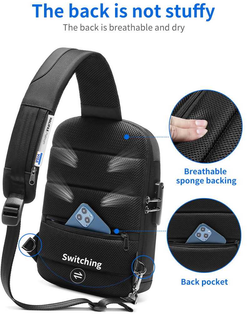 Factory wholesale custom logo business multifunctional waterproof anti theft sling bag men's chest bag