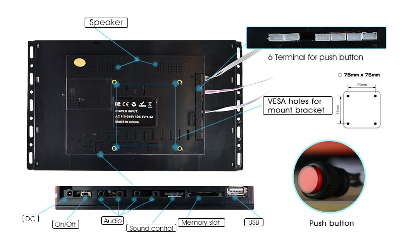 7 Inch Full HD LCD Screen 720 X 480p Video Display 12ms Response Time