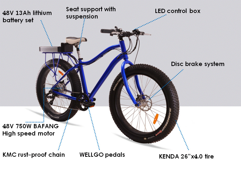 Blue Electric Fat Tire Beach Cruiser Bikes Shimano 6 Speed Snow Road
