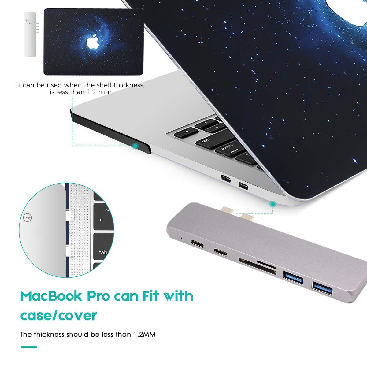 7in1 USB Dual Type-C Hub to Adapter 4K For MacBook Pro Thunderbolt 3 port USB-C port charging docking