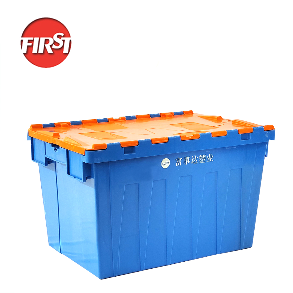 Heavy Duty Stackable Nesting HDPE Plastic Crates With Attached Lid Totes 67 ltr