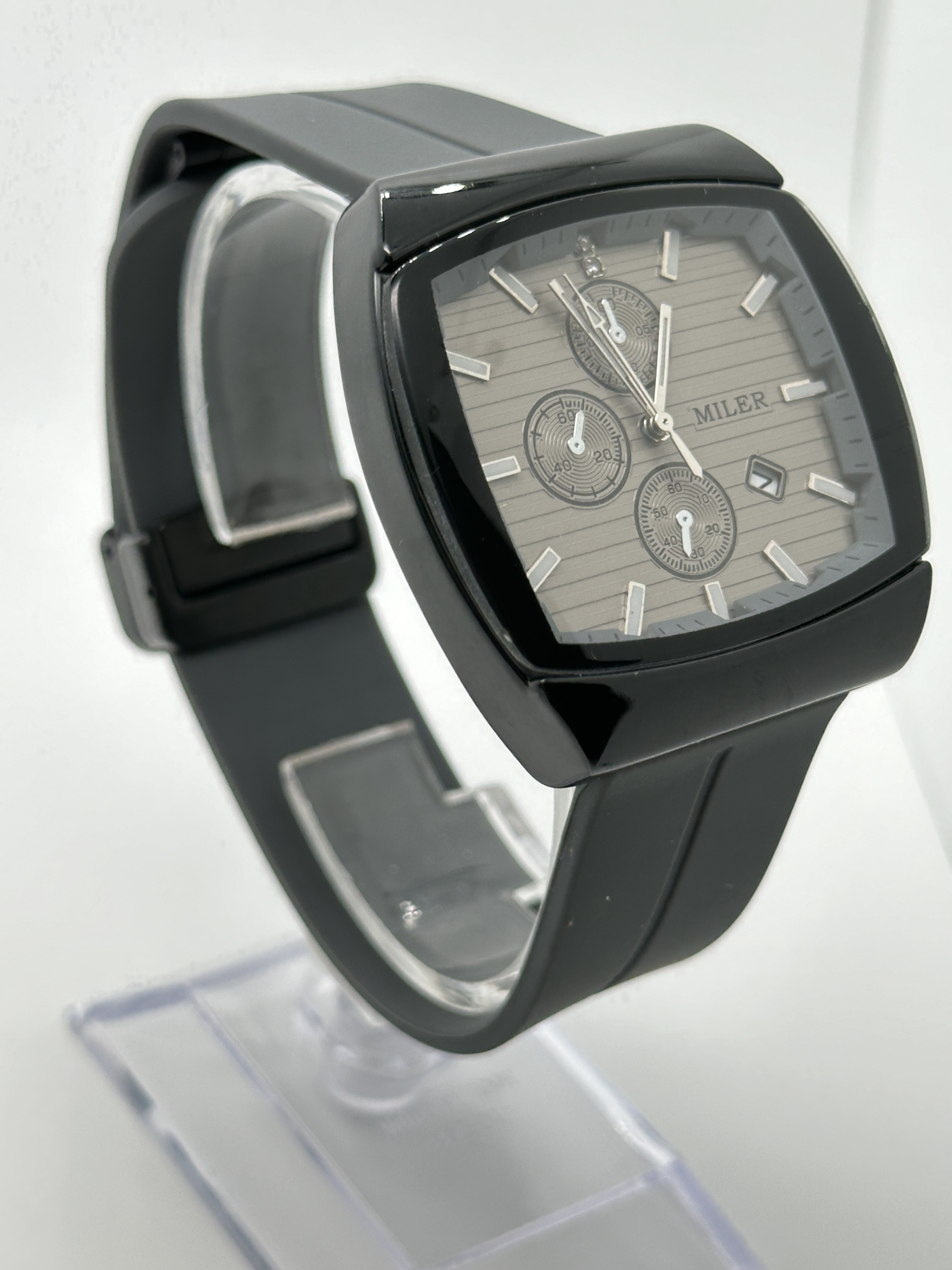 Waterproof Silicone Strap Watch with Leather Band 3ATM Quartz Wrist Watch