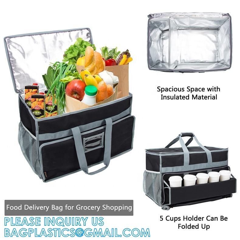 Insulated Food Delivery Bag with Support Frame and Plastic Bottom Plate,Grocery Delivery Bag for Catering