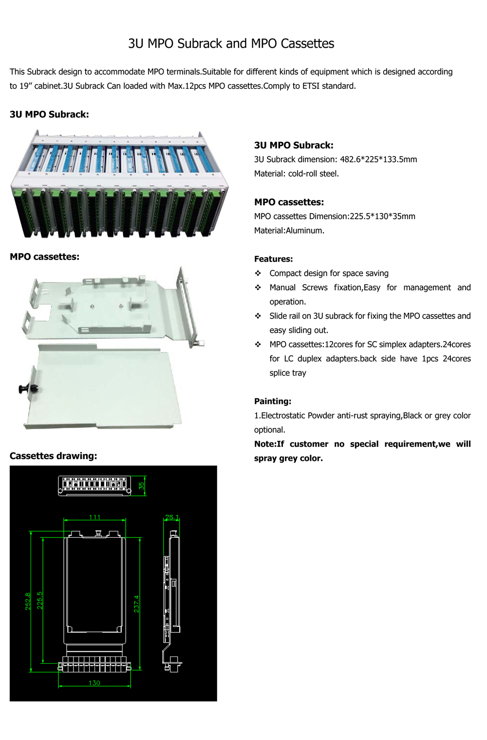 FONGKO Optic Distribution Frame ODF Fiber Panel 19'' 144 Cores OEM ODM