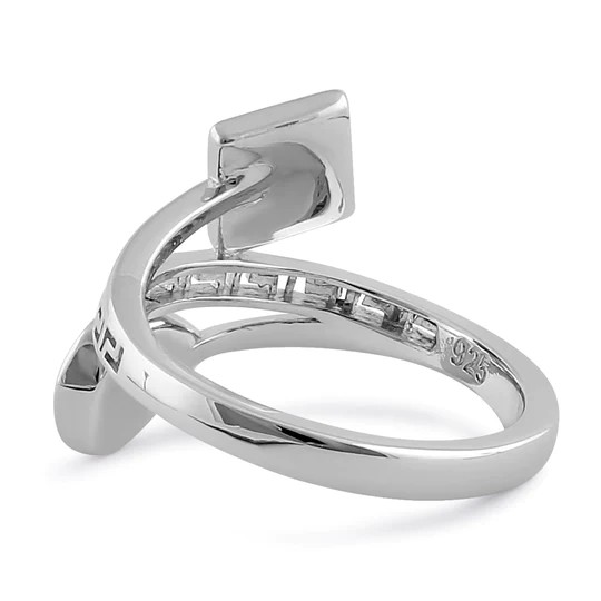 Sterling Sliver 925 Ancient Greek Meander Key Modern Wave Design Blue Opal Ring For Women