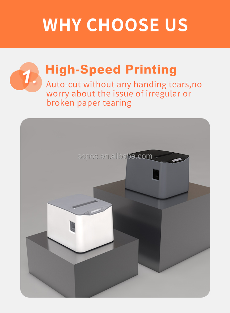 Speed 220mm/s POS 80mm Thermal Receipt Printer USB/Serial/BT Support Multilingual 1D/2D