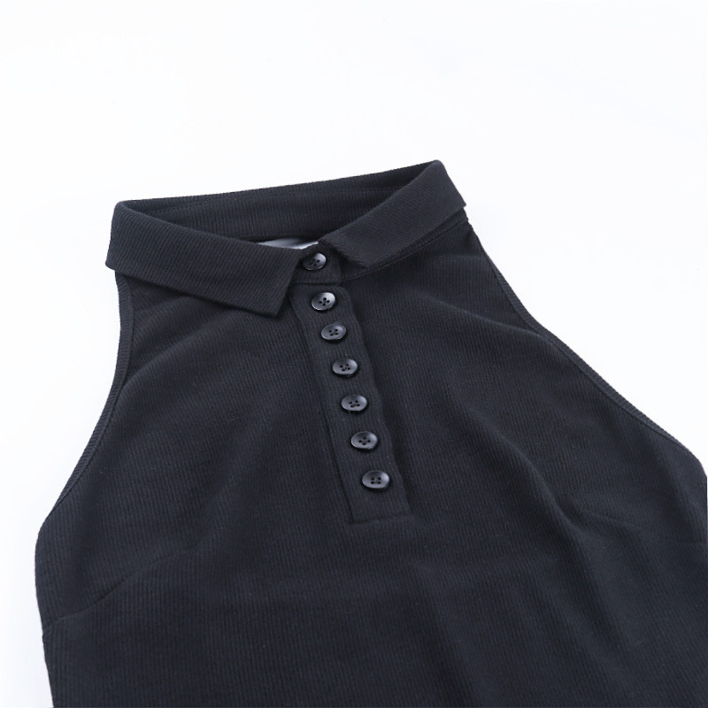 White Sleeveless V Neck 84cm Sexy Button Front Dress Tight Fitting