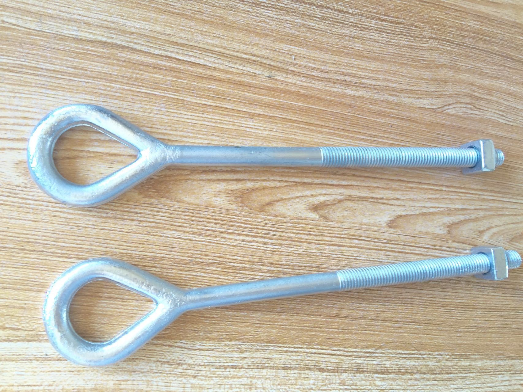 Hot Dip Galvanized Earth Anchors Rods / Twin Eye Steel Ground Anchors 6" Thread Length