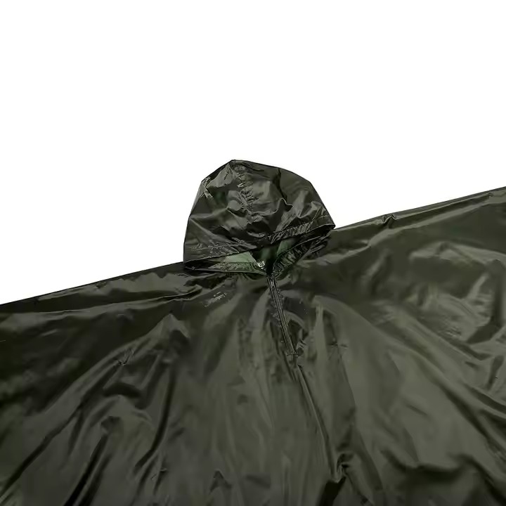 Olive Green Breathable Polyester Poncho Raincoat for Outdoor Activities