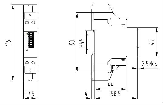 Single phase mini din rail kwh meter active energy meter