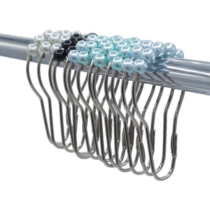 Polished Nickel Shower Curtain Ring Rust Resistant Metal Shower Curtain Hooks For Bathroom